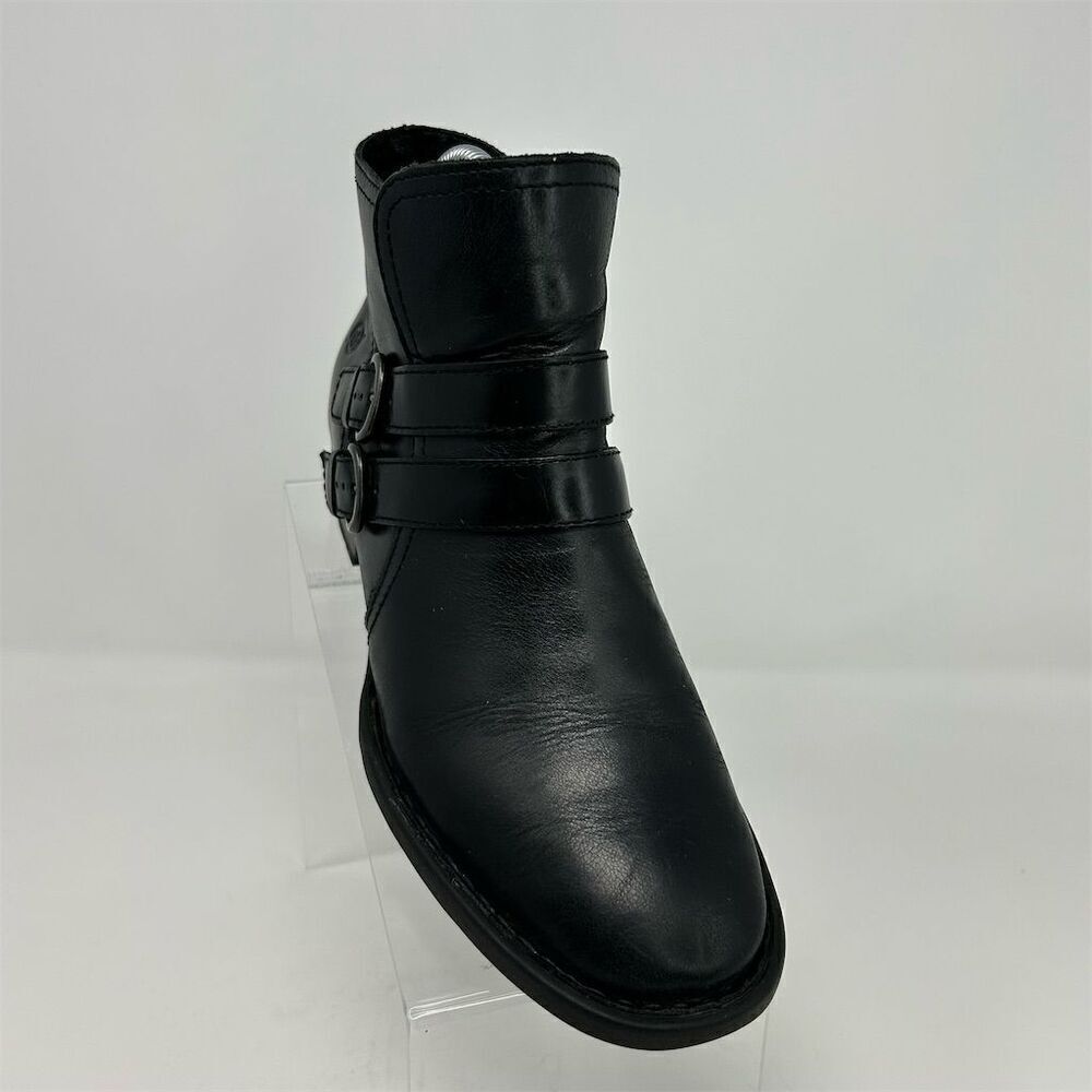 Born Women's Black Leather Ankle Booties Size 7.5 Casual Zip Buckle - Picture 2 of 11